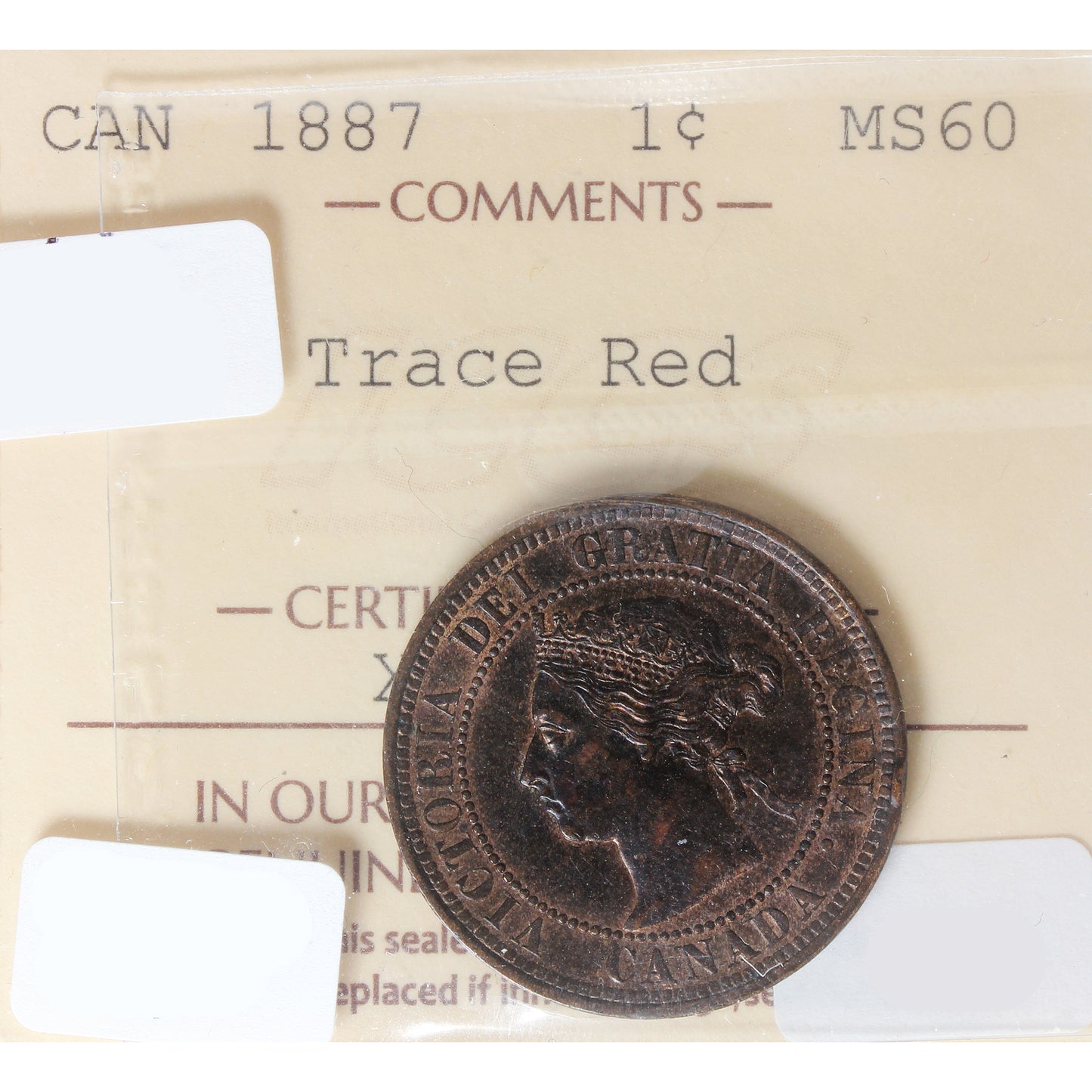 1887 Canada 1-cent ICCS Certified MS60 Trace Red