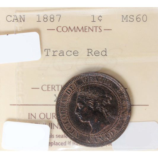 1887 Canada 1-cent ICCS Certified MS60 Trace Red
