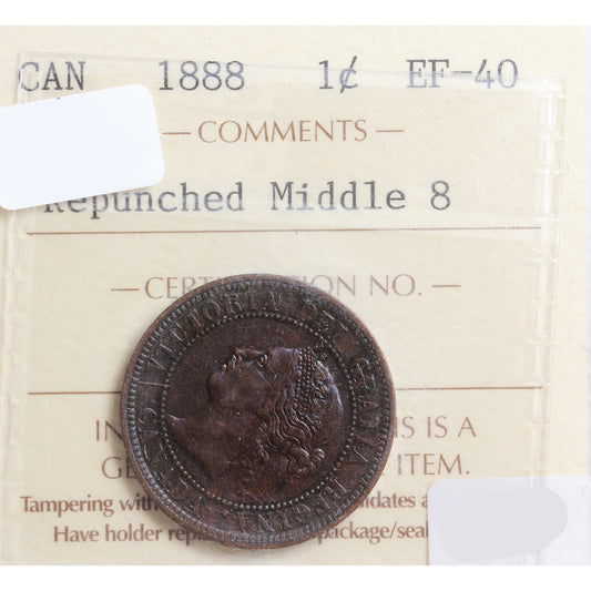 1888 Repunched Middle 8 Canada 1-cent ICCS Certified EF40