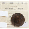 1892 Obv. 2 Canada 1-cent ICCS Certified MS60 Brown
