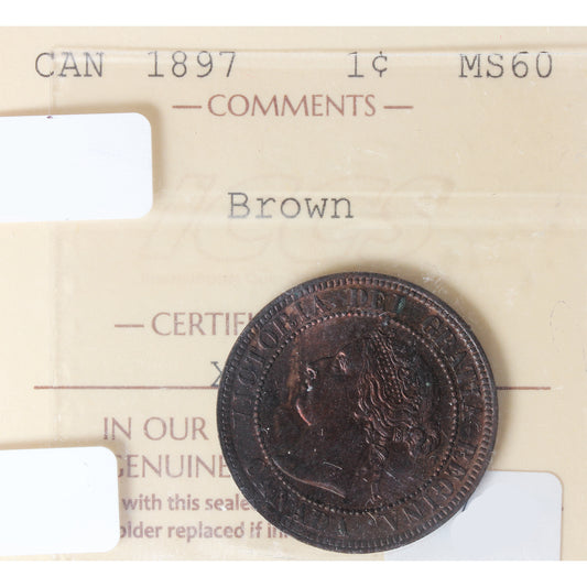 1897 Canada 1-cent ICCS Certified MS60 Brown
