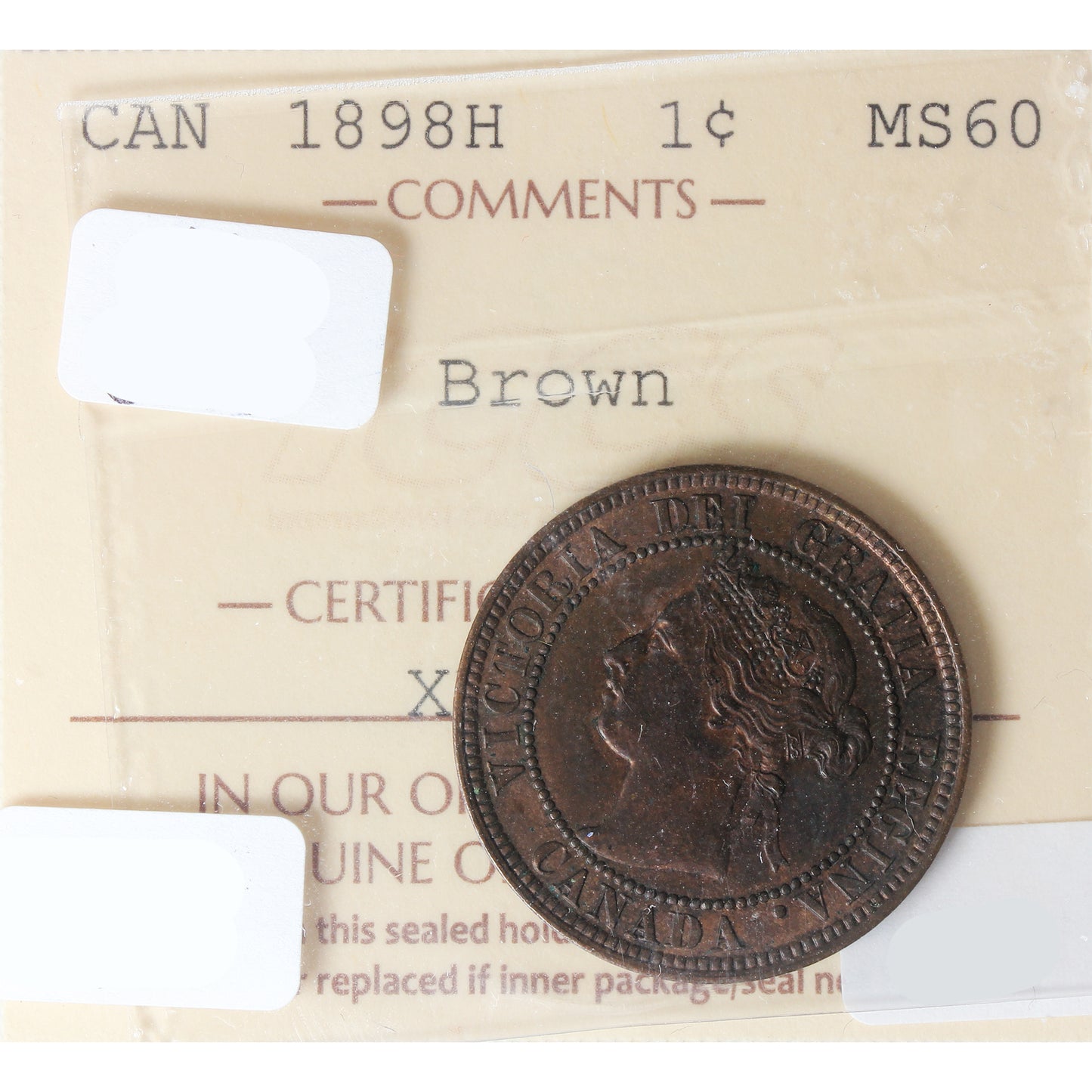 1898H Canada 1-cent ICCS Certified MS60 Brown