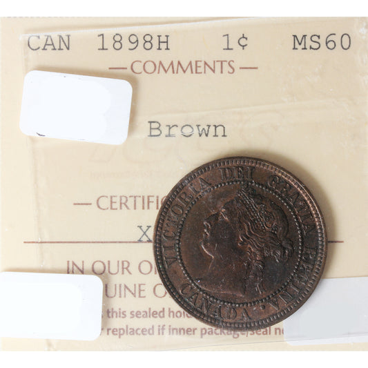 1898H Canada 1-cent ICCS Certified MS60 Brown