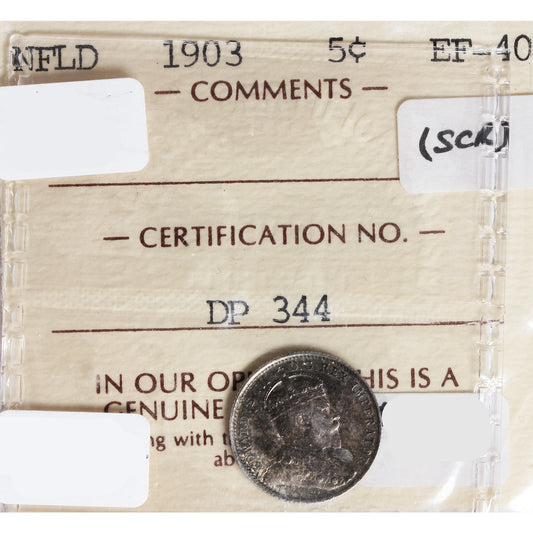 1903 Newfoundland 5-cents ICCS Certified EF40 Scratched