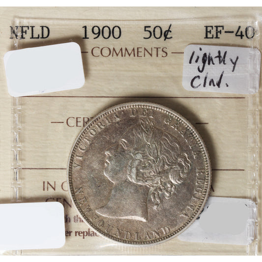 1900 Newfoundland 50-cents ICCS Certified EF40 Lightly Cleaned