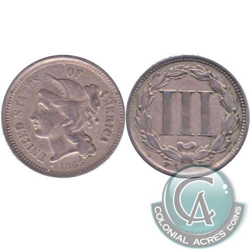 1865 Nickel USA 3 Cents Extra Fine (EF40) $