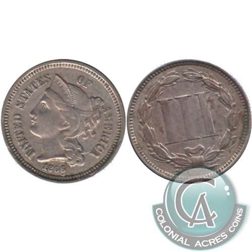 1866 Nickel USA 3 Cents VF-EF (VF30)