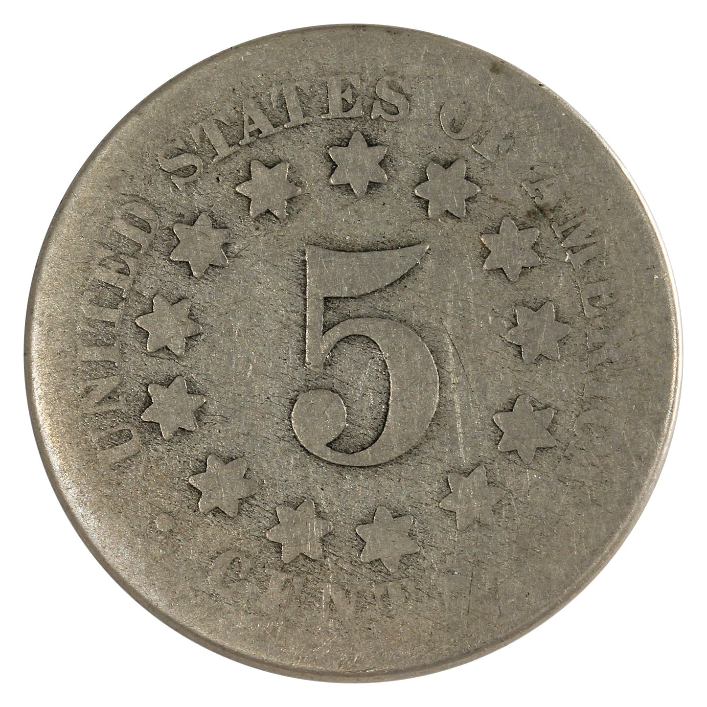 1867 No Rays USA Nickel About Good (AG3)