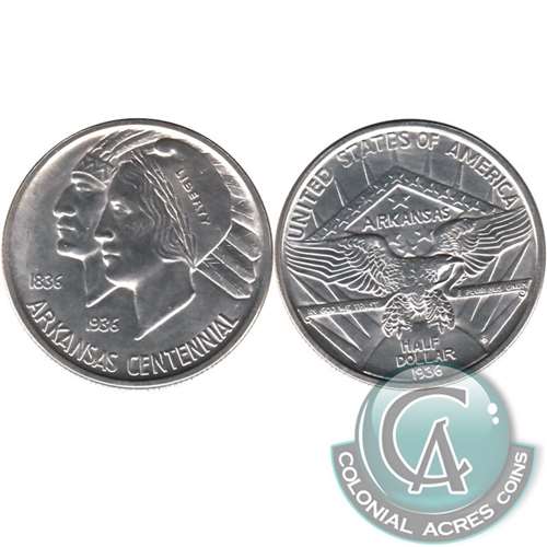 1936 D Arkansas Centenial USA Half Dollar Brilliant UNC. (MS63) $