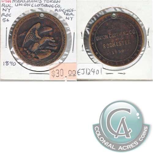 1890 USA Token Union Clothing Co. Rochester N.Y. (Holed)