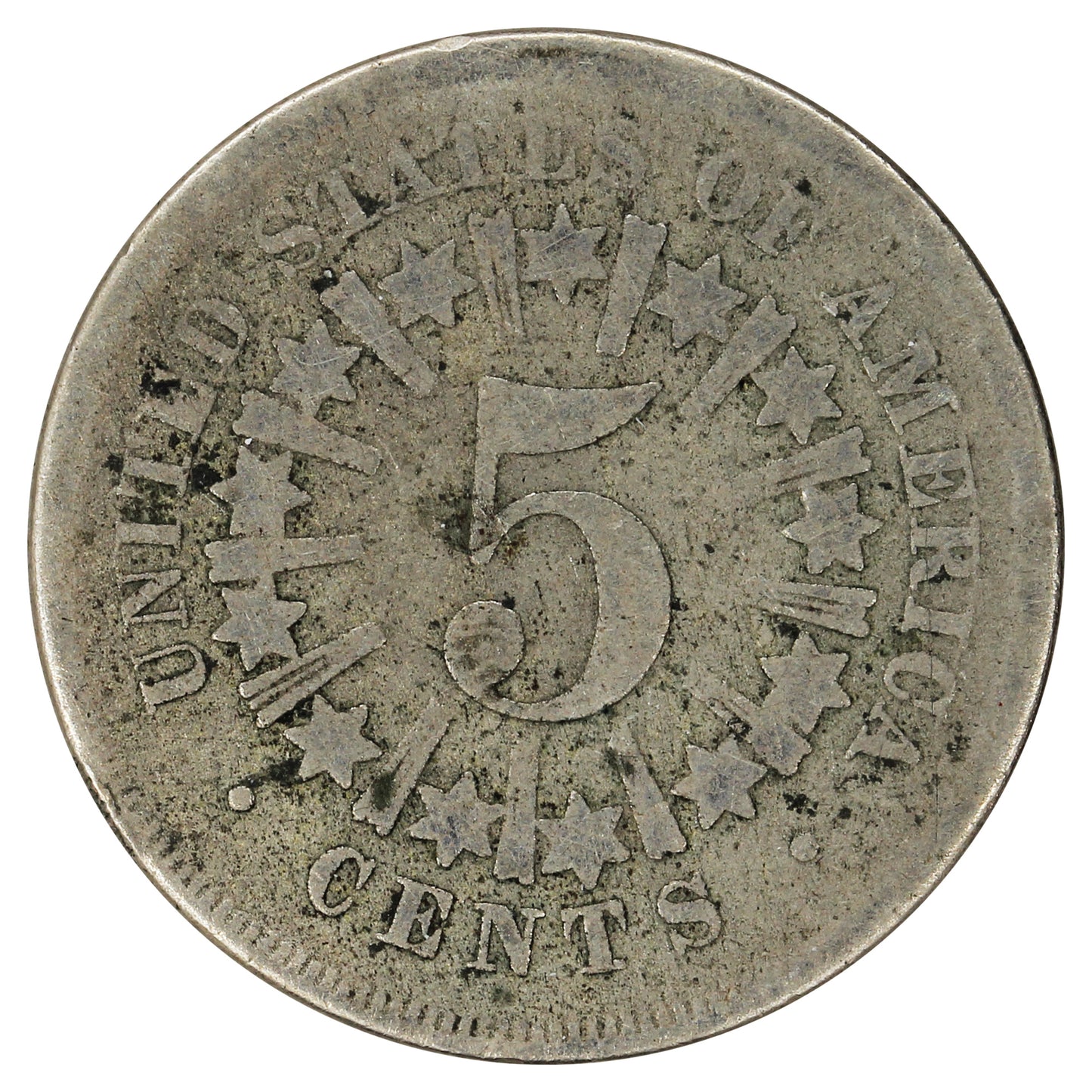 1867 Rays USA Nickel About Good (AG3)