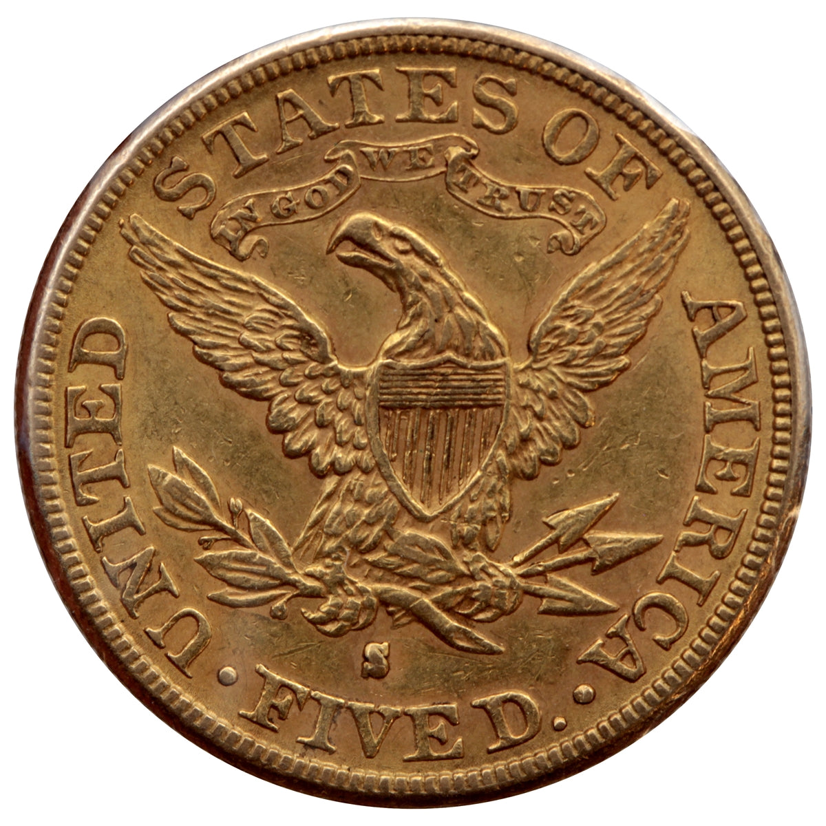 1886-S USA $5.00 Gold Half Eagle AU-UNC (AU55) $