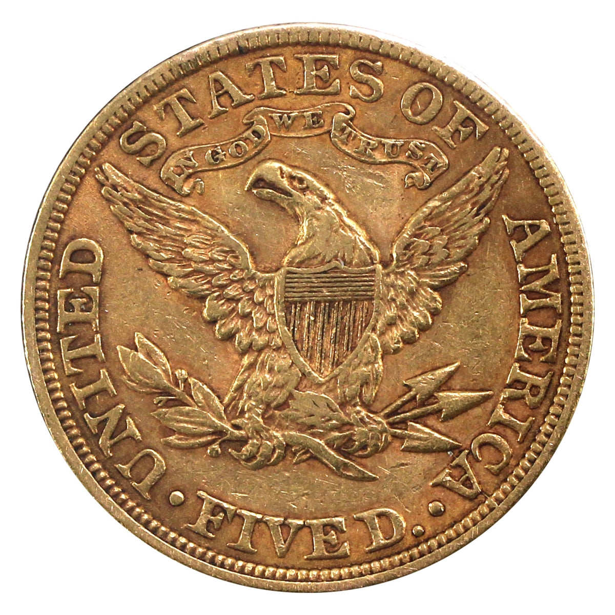 1901 USA $5 Gold Half Eagle VF-EF (VF30)