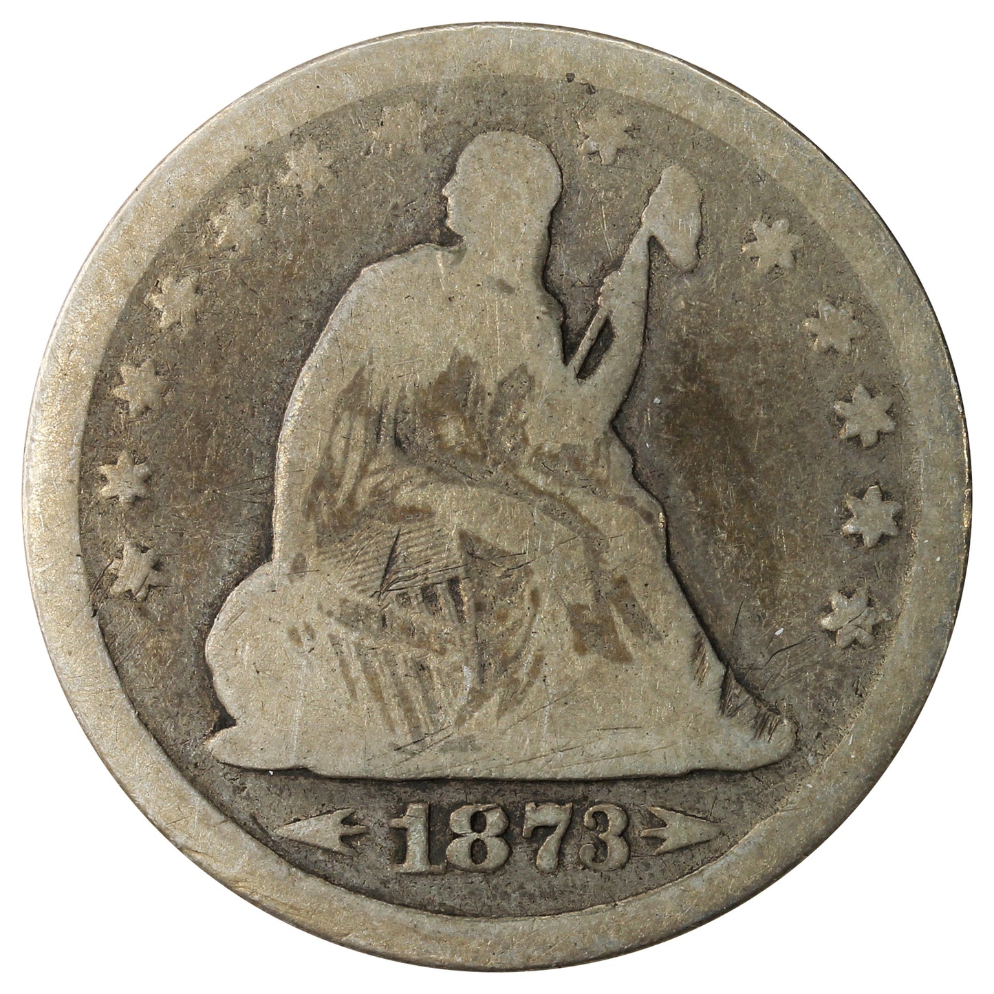 1873 Open 3 USA Quarter About Good (AG3) $