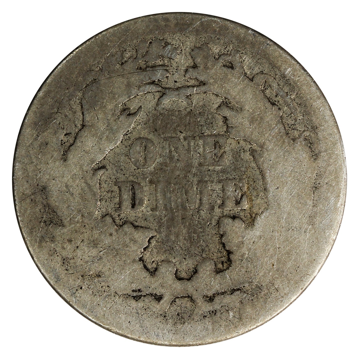 1872 USA Dime About Good (AG3)