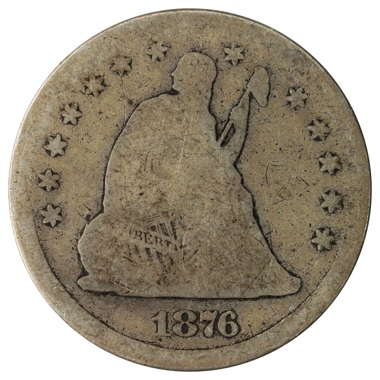 1876 S USA Quarter About Good (AG3)