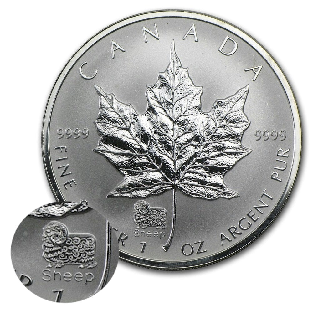 2003 Canada $5 Sheep Privy 1oz Silver Maple Leaf (TAX Exempt) Lightly Toned
