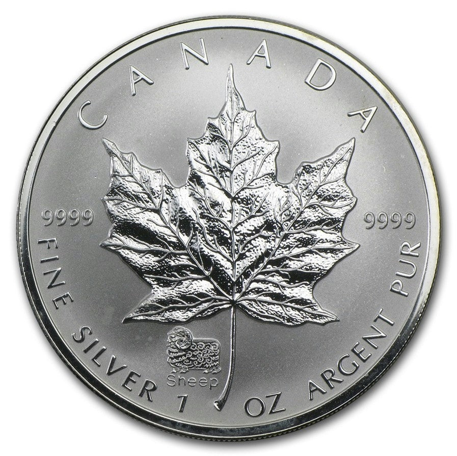 2003 Canada $5 Sheep Privy 1oz Silver Maple Leaf (TAX Exempt) Lightly Toned