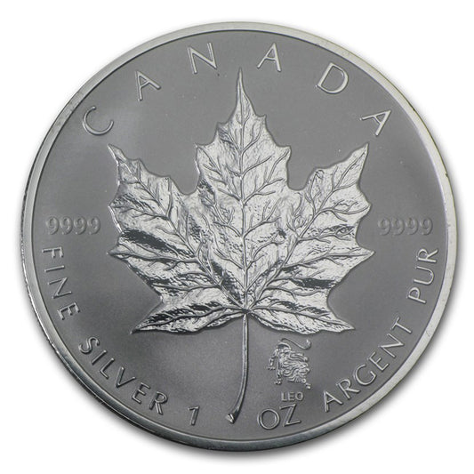 2004 Canada $5 Leo Privy 1oz. Silver Maple Leaf (TAX Exempt) Lightly Toned