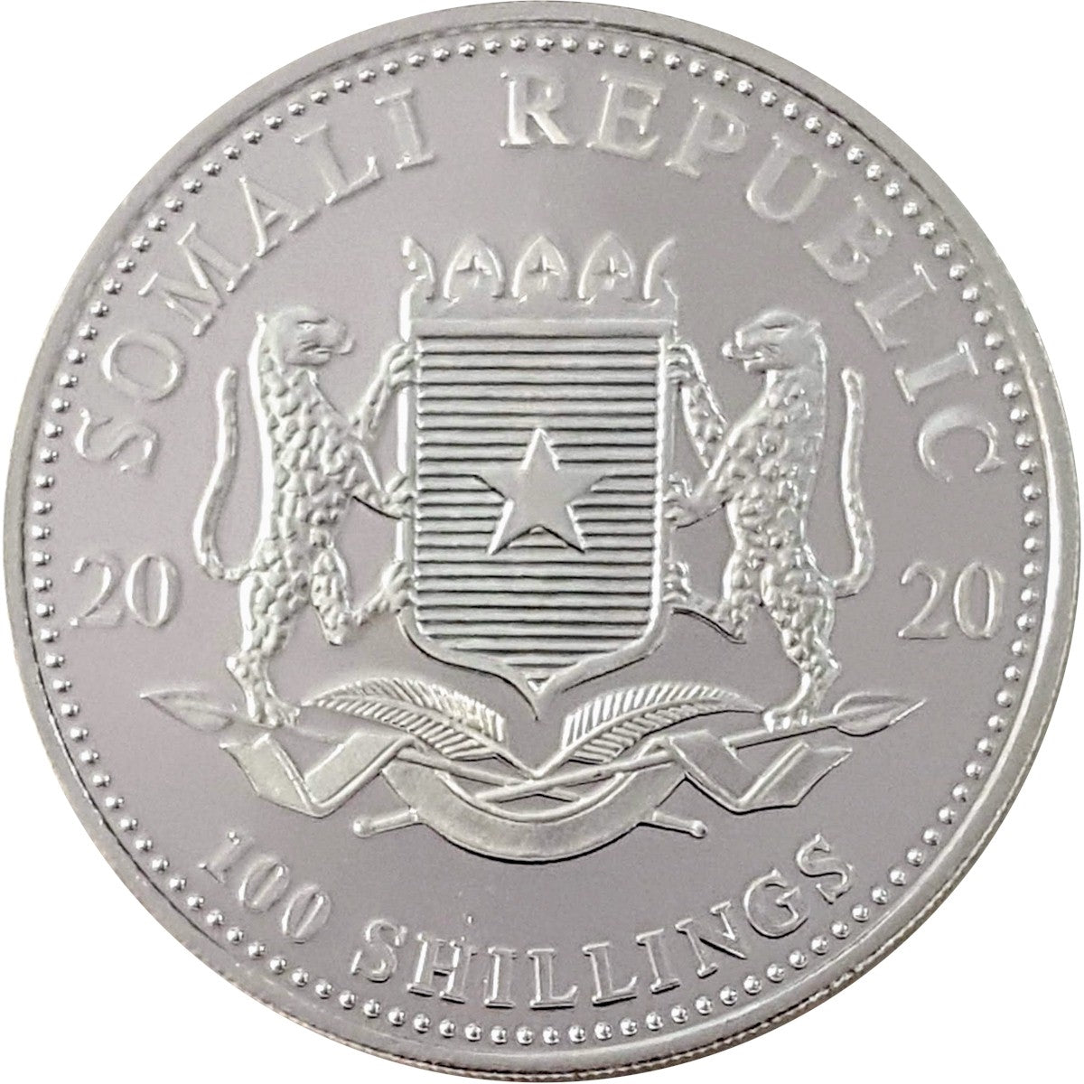 2020 Somalia 100 Shilling Elephant 1oz Silver (No Tax) White Tone Spots