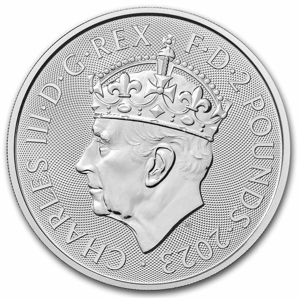 2023 GB £2 Coronation (Royal Cypher) 1oz. .999 Silver (No Tax) White Tone Spots