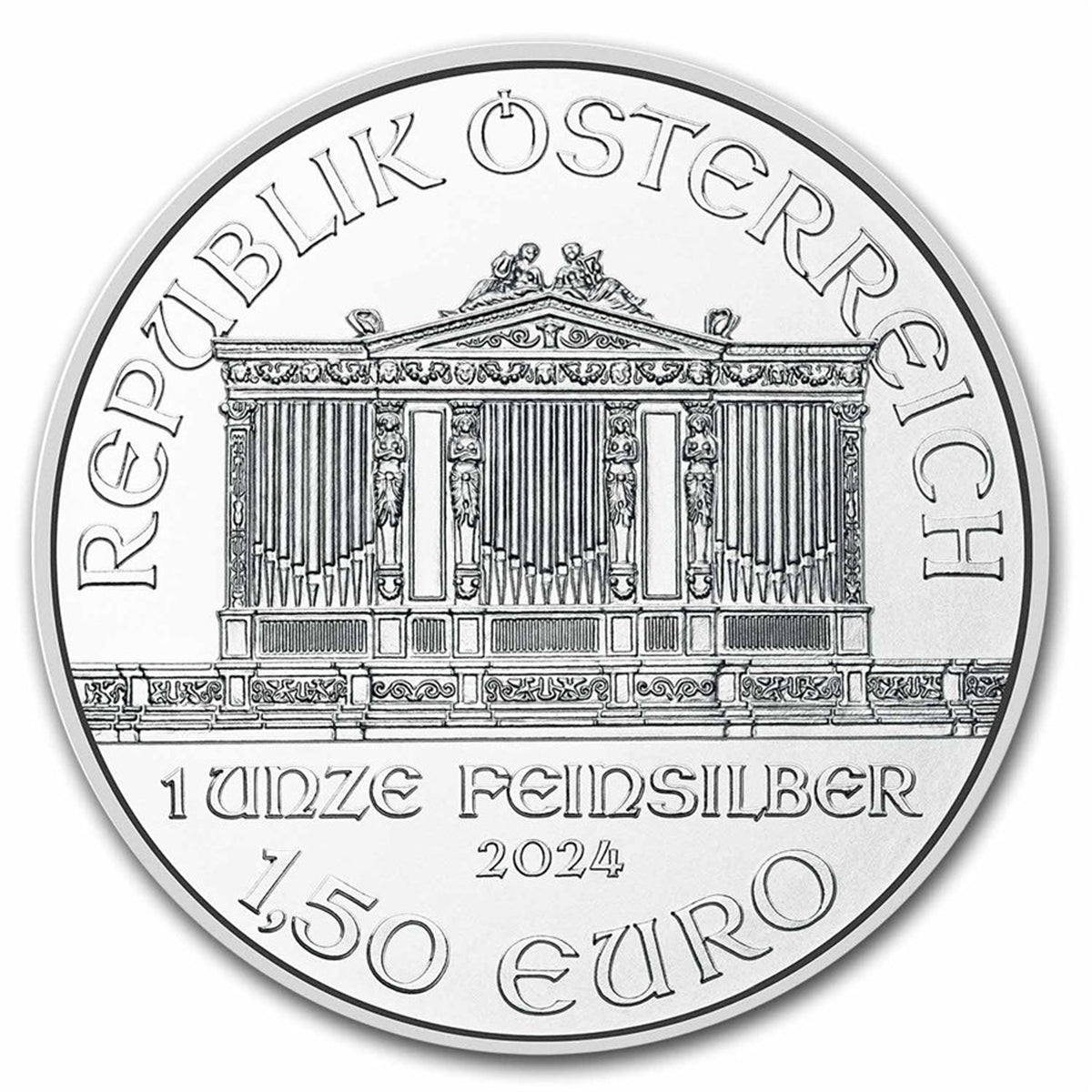 2024 Austria 1.5 Euros Philharmonic 1oz. .999 Silver (No Tax) Light toning