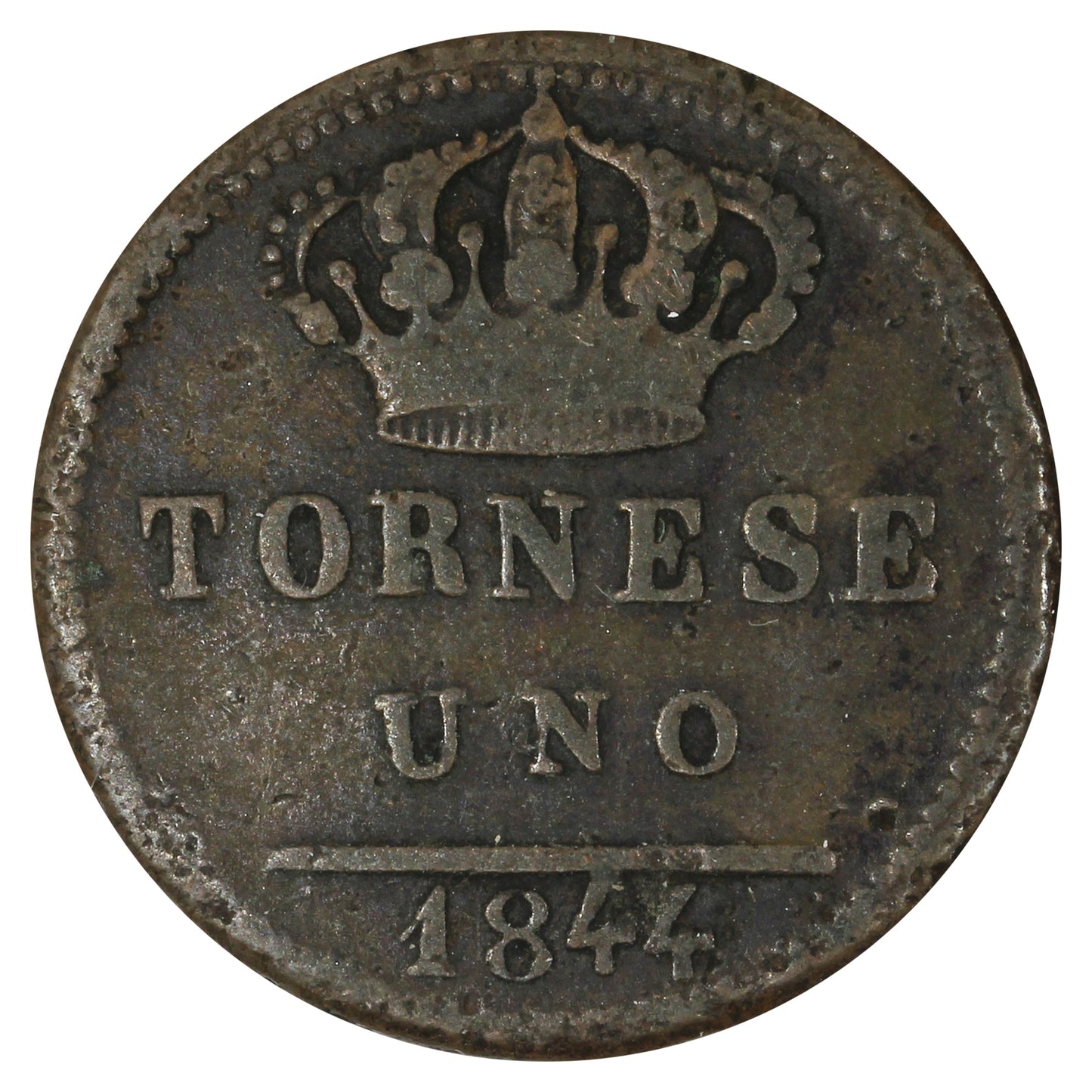Italy 1844 Naples Tornese Very Fine (VF-20)