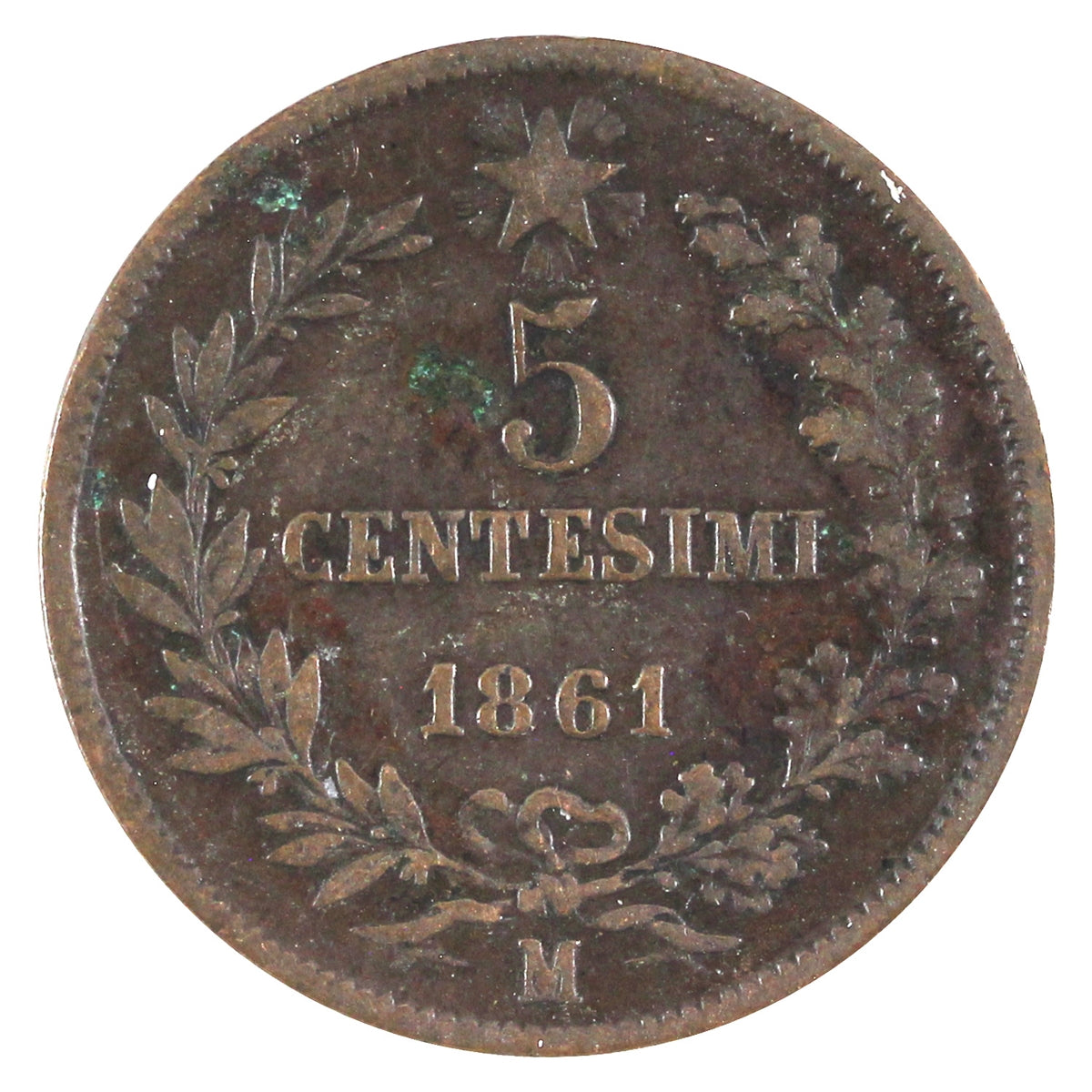 Italy 1861M 5 Centesimi VF-EF (VF-30)