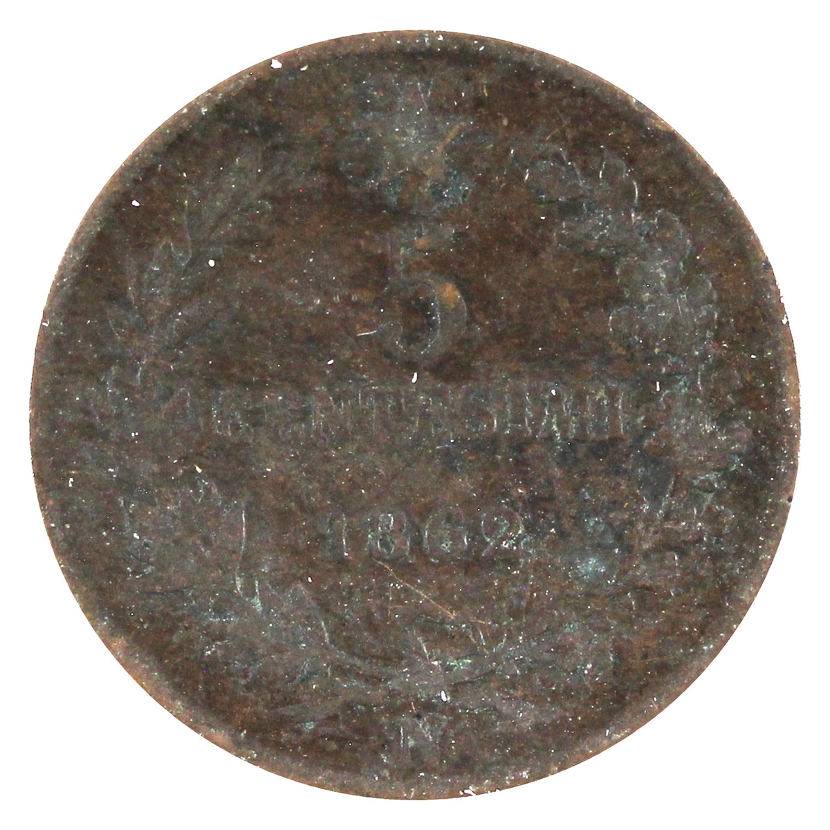 Italy 1862N 5 Centesimi VF-EF (VF-30)