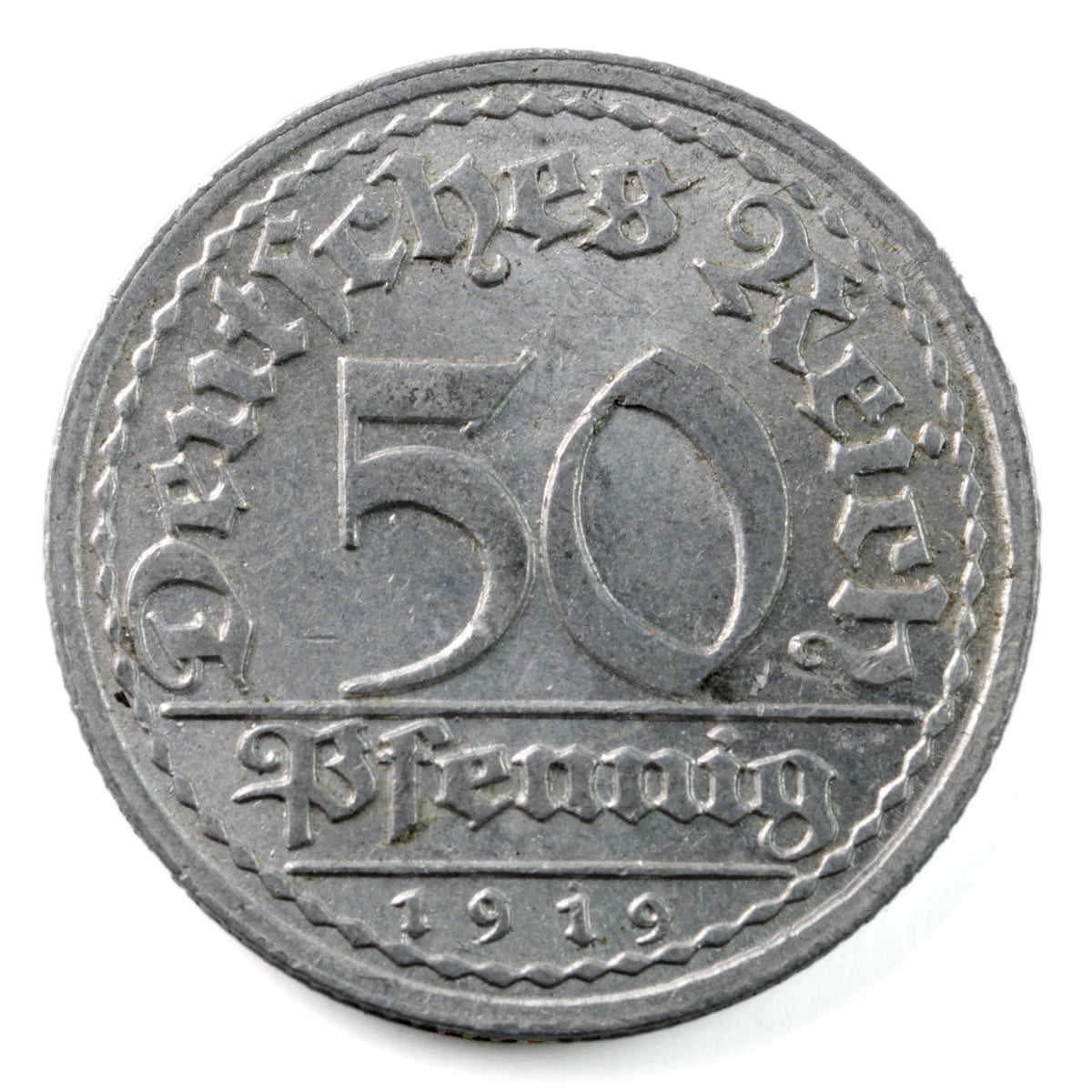 German Weimar Republic 1919D 50 Pfennig Almost Uncirculated (AU-50) $