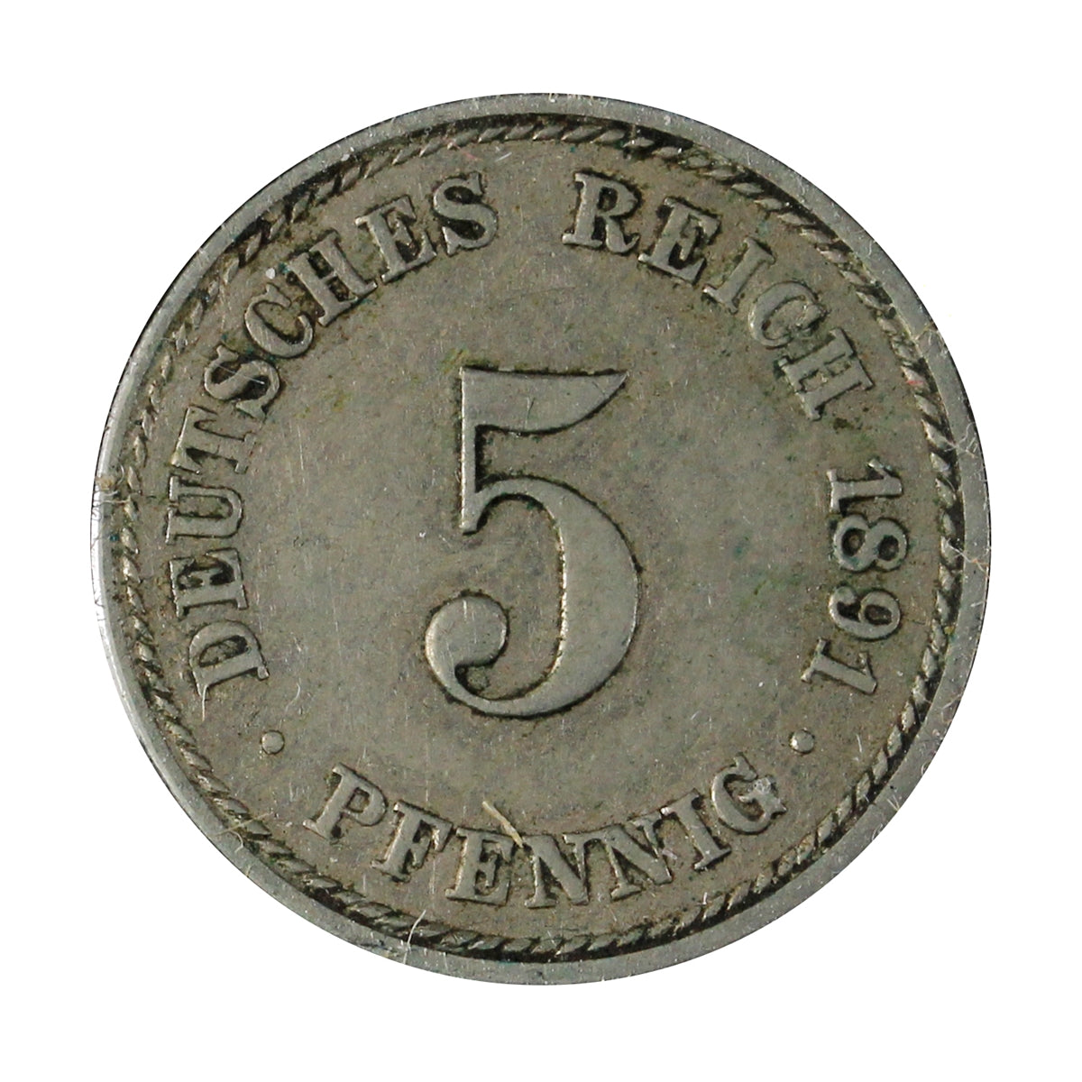 German Empire 1891A 5 Pfennig Extra Fine (EF40)