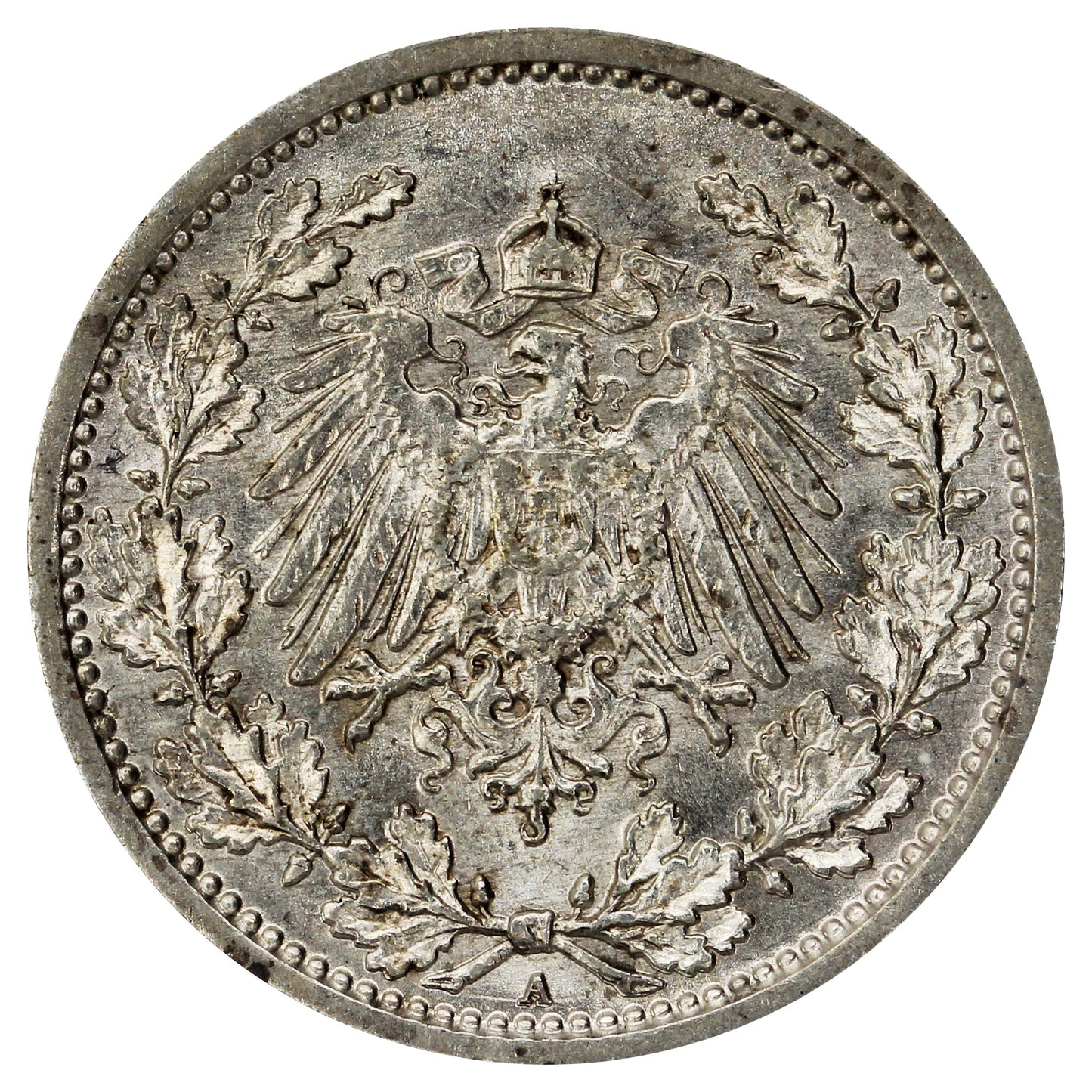 German Empire 1916A 1/2 Mark Almost Uncirculated (AU50)