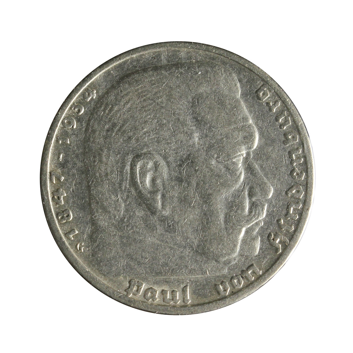 German Third Reich 1935G Hindenburg 5 Marks Extra Fine (EF40)