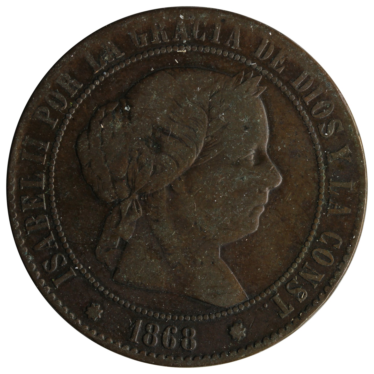 Spain 1868OM 5 Centimos VF-EF (VF30)