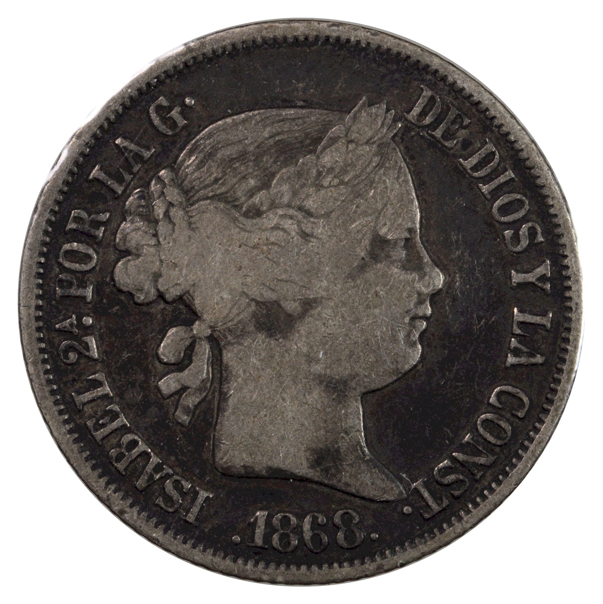 Spain 1868 20 Centimos F-VF (F15)