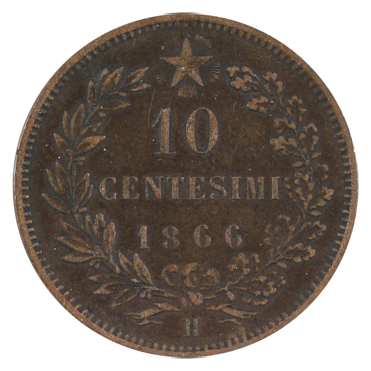 Italy 1866H 10 Centesimi VF-EF (VF-30)