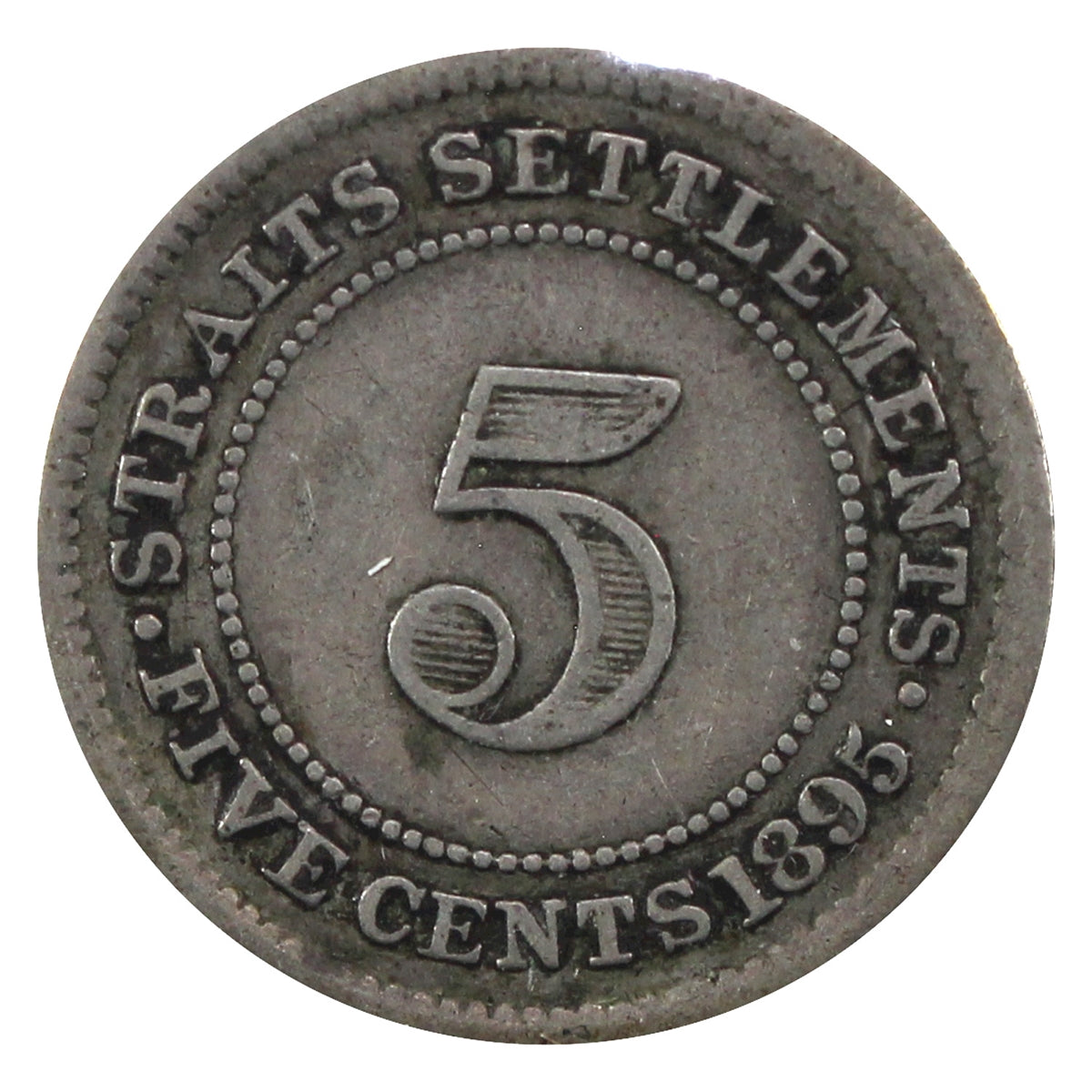 Straits Settlements 1895 5 Cents Very Fine (VF-20)
