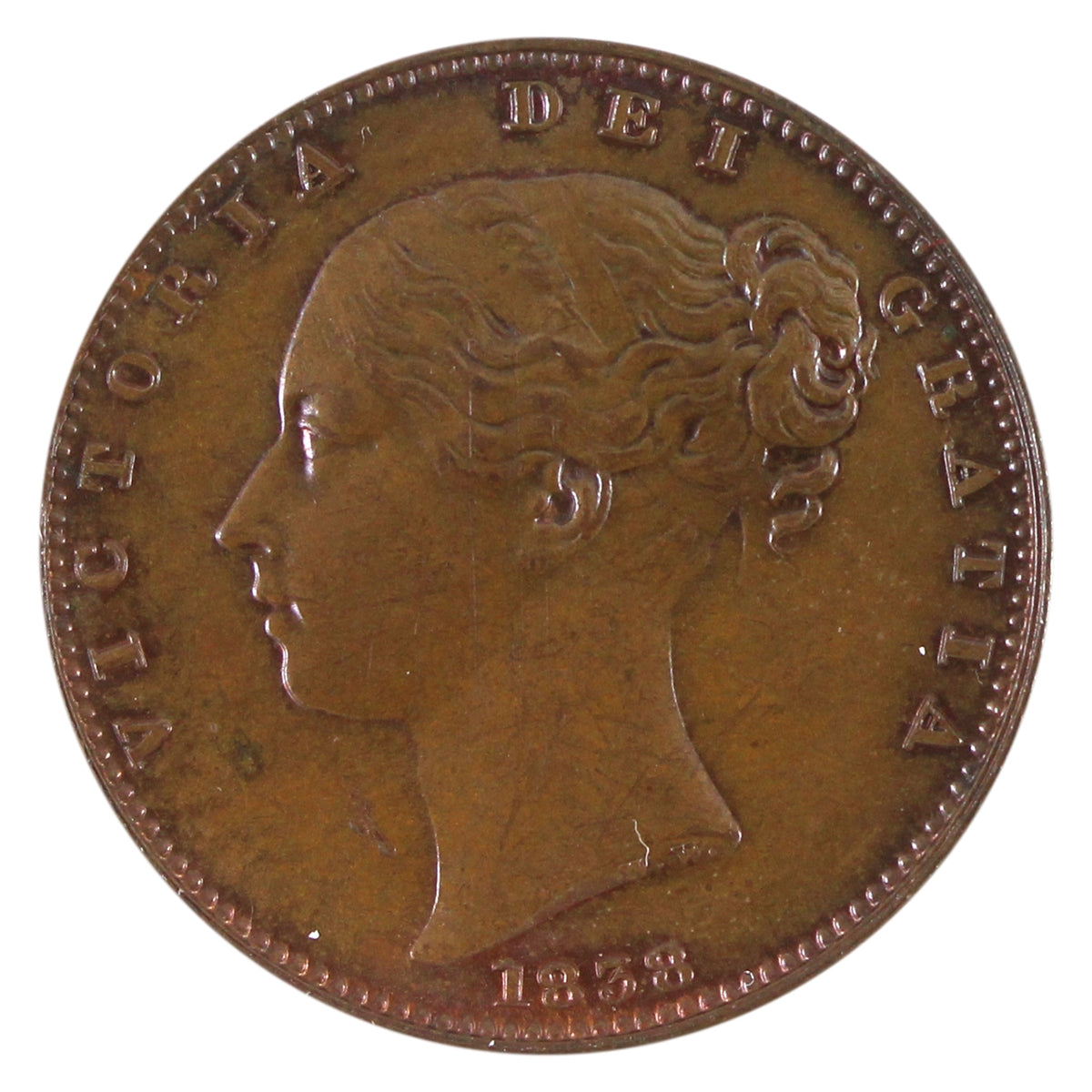 Great Britain 1838 Raised WW Farthing UNC+ (MS62) $