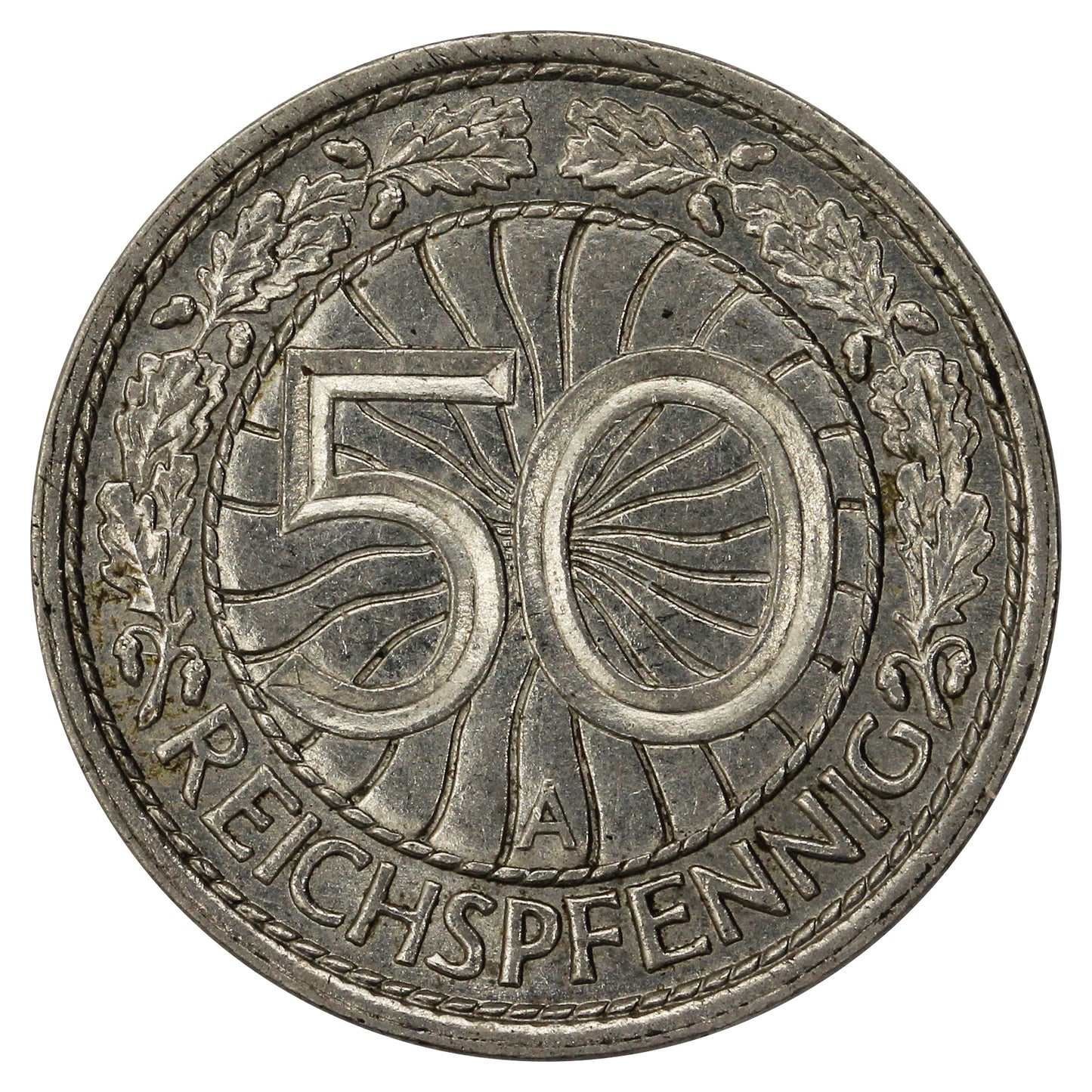 German Weimar Republic 1929A 50 Pfennig Almost Uncirculated (AU50)