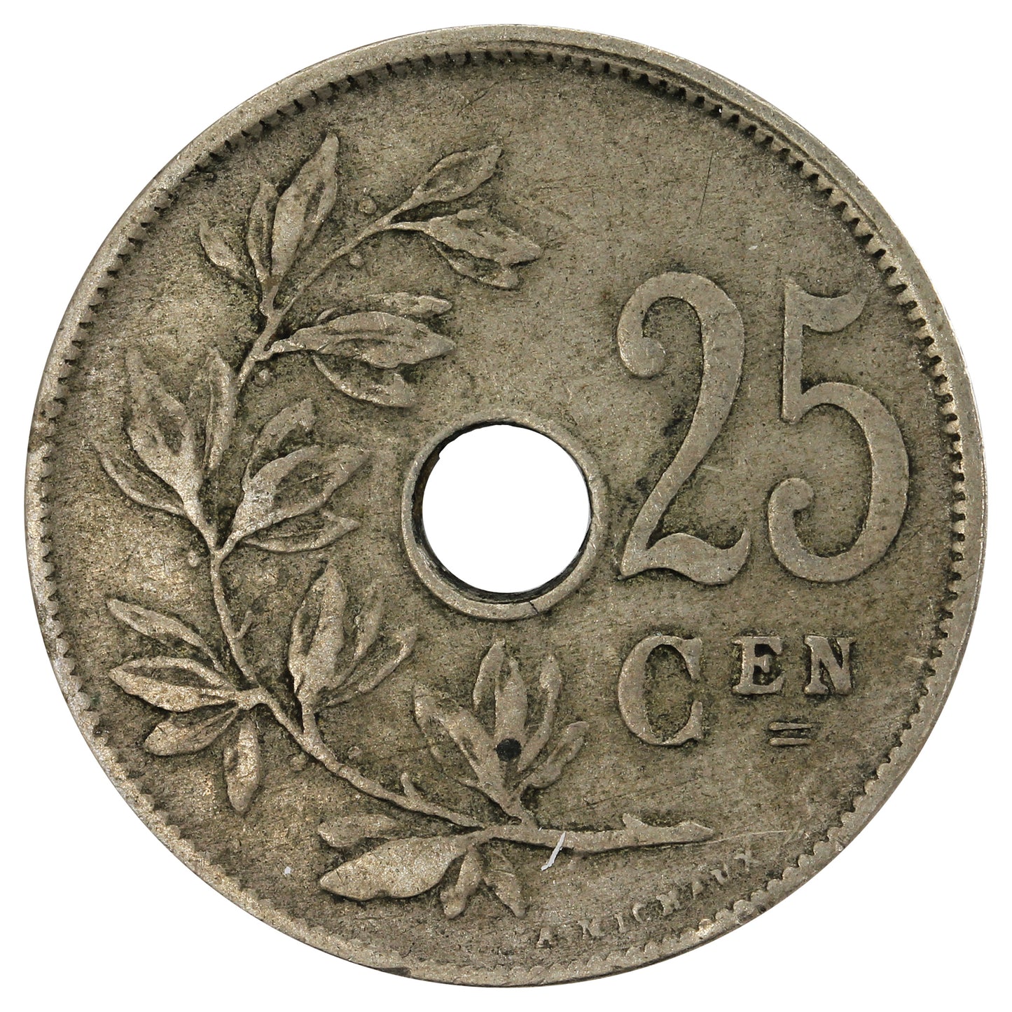Belgium 1908 Dutch 25 Centimes VF-EF (VF-30)