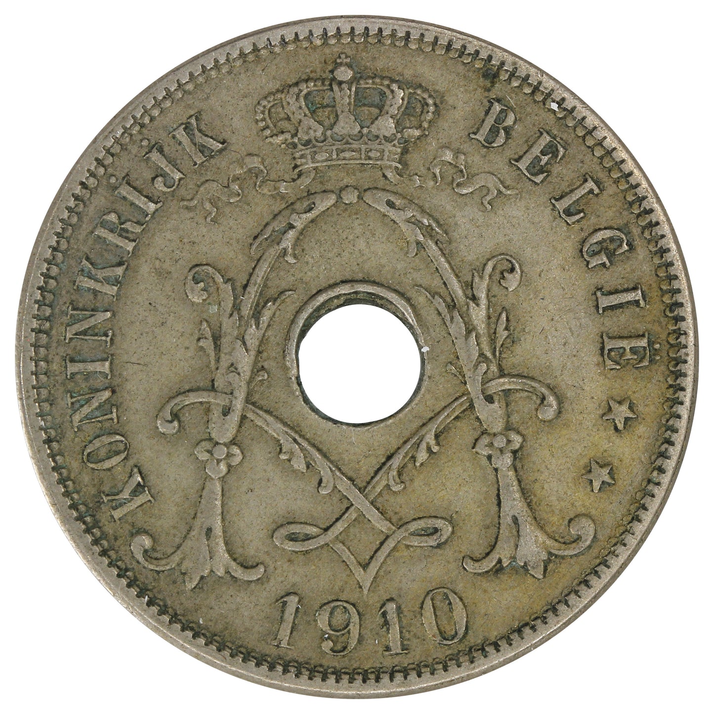 Belgium 1910 Dutch 25 Centimes Almost Uncirculated (AU50)