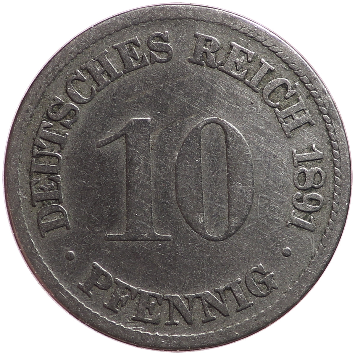 German Empire 1891D 10 Pfennig Extra Fine (EF40)
