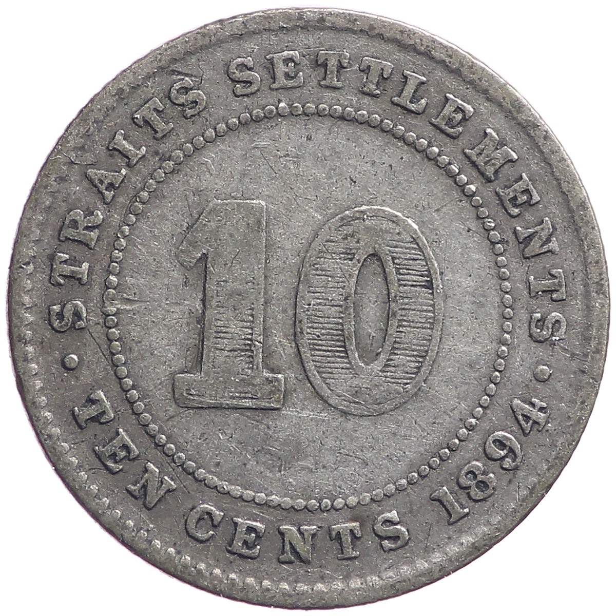 Straits Settlements 1894 10 Cents Fine (F-12)