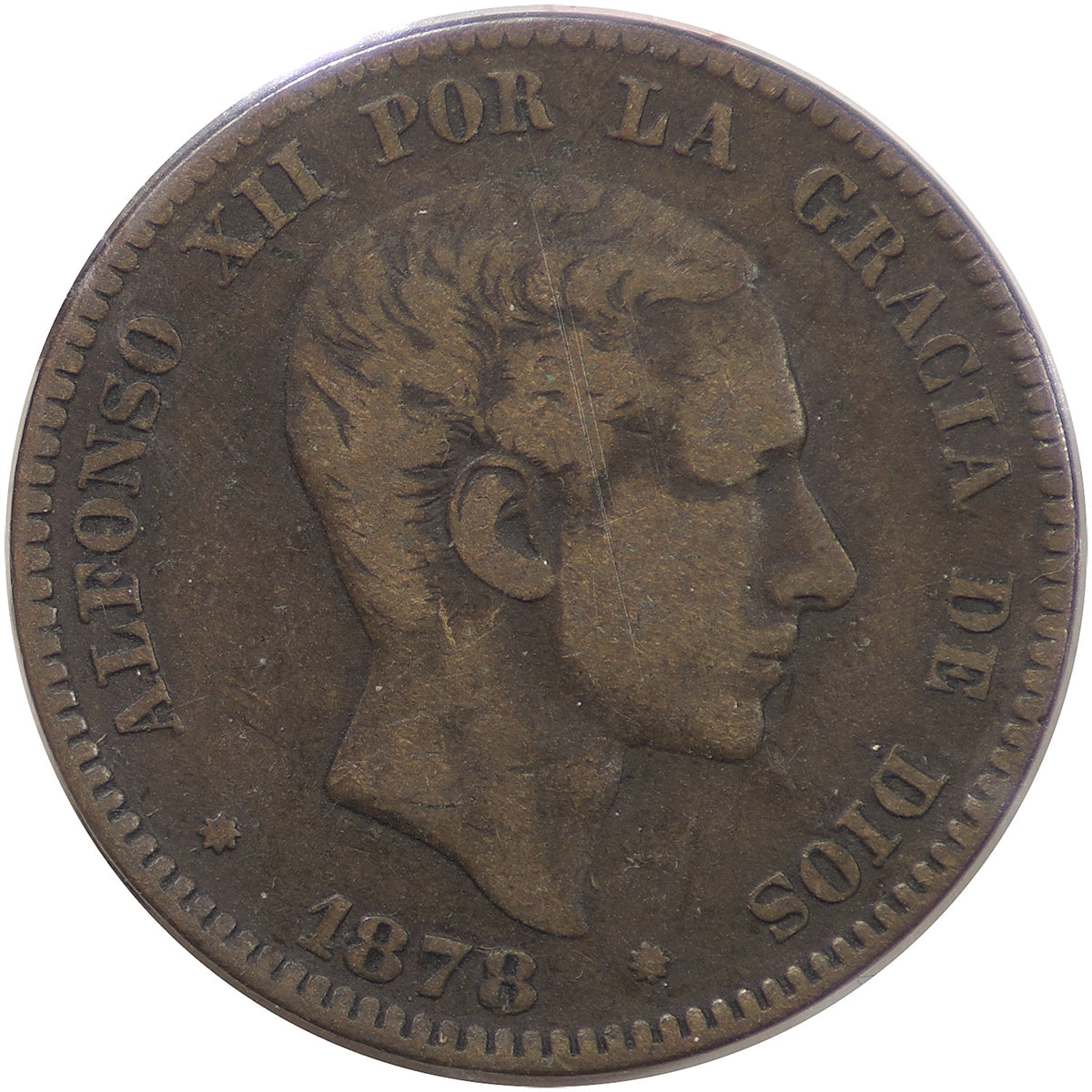 Spain 1879OM 10 Centimos Very Fine (VF20)