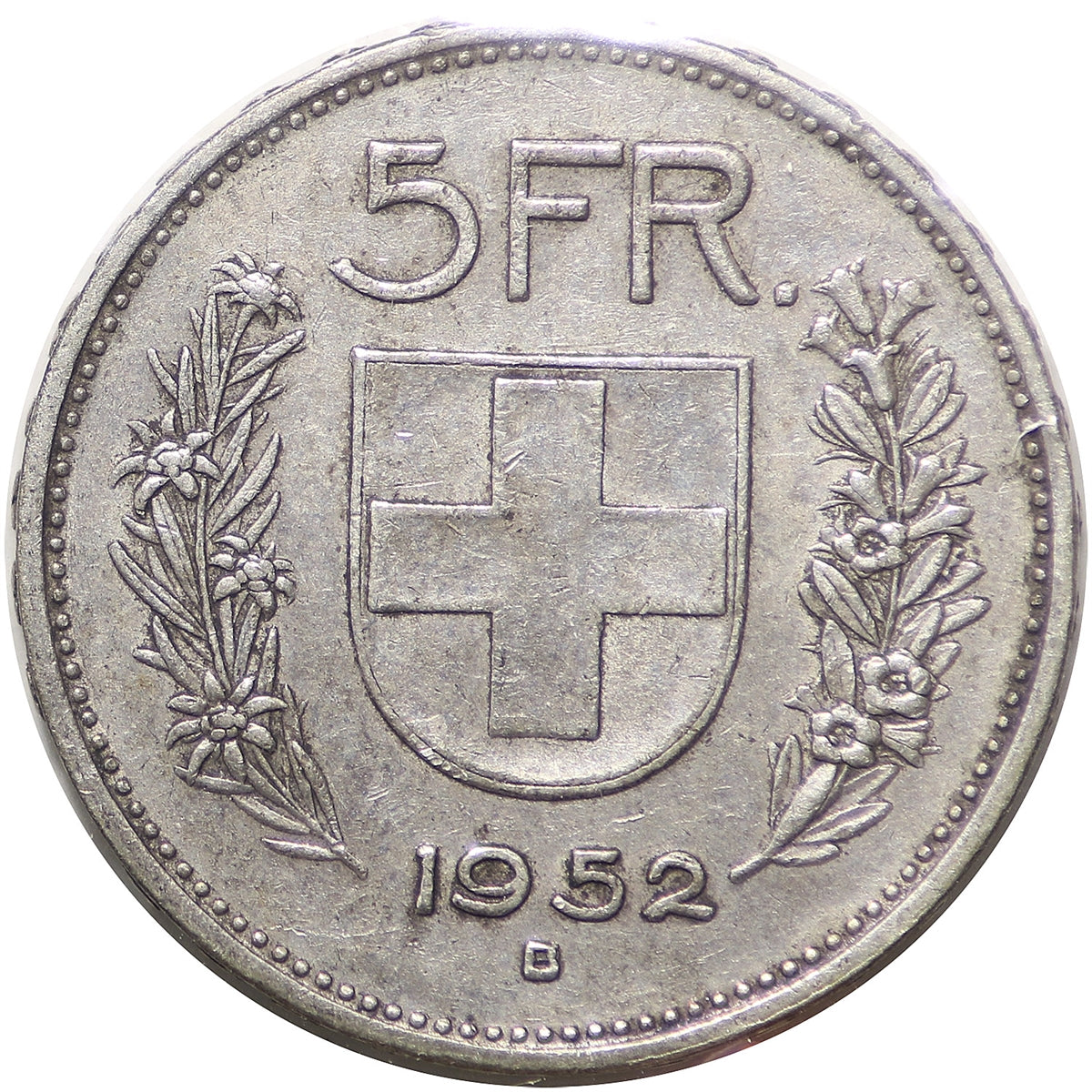 Switzerland 1952B 5 Francs Extra Fine EF40 Colonial Acres Coins switzerland-1952b-5-francs-extra-fine-ef40-colonial-acres-coins