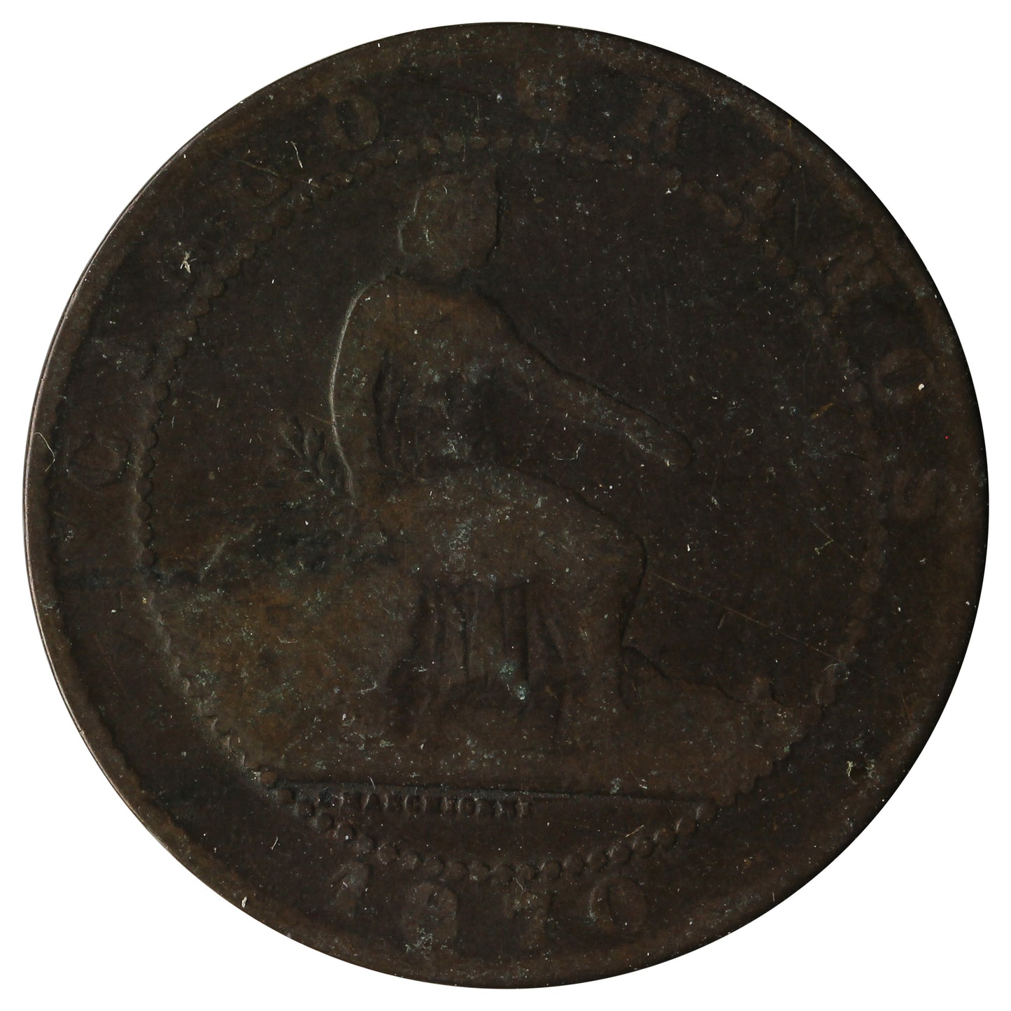Spain 1870 OM 5 Centimos Very Fine (VF-20)