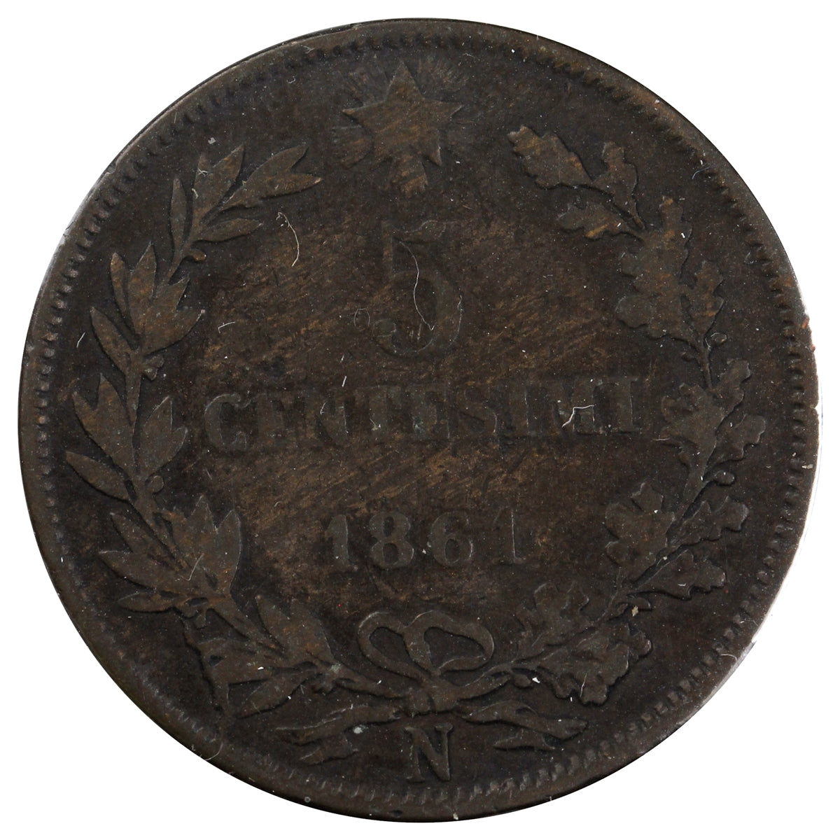 Italy 1861N 5 Centesimi VF-EF (VF-30)