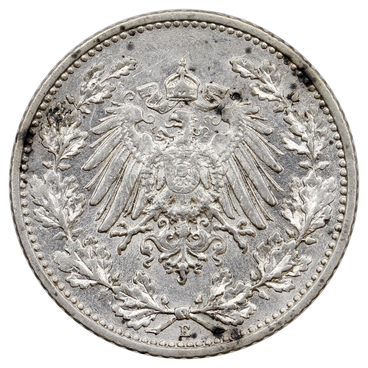 German Empire 1906E 1/2 Mark Almost Uncirculated (AU50)