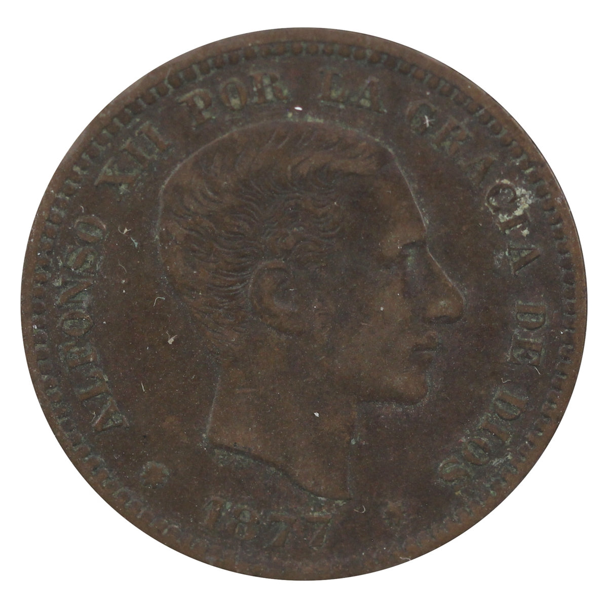 Spain 1877 OM 5 Centimos Almost Uncirculated (AU50) $