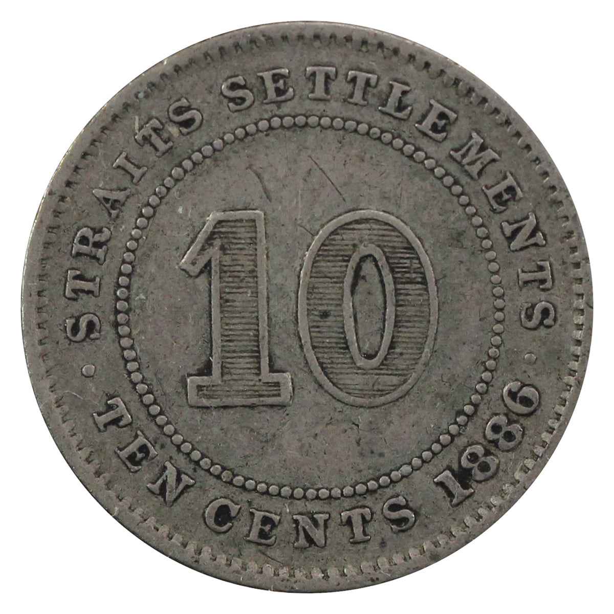 Straits Settlements 1886 10 Cents VF-EF (VF-30) $
